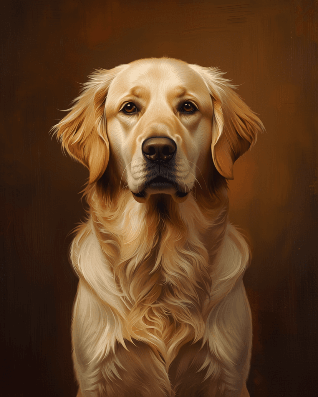AI-crafted painterly pet portrait of a golden retriever